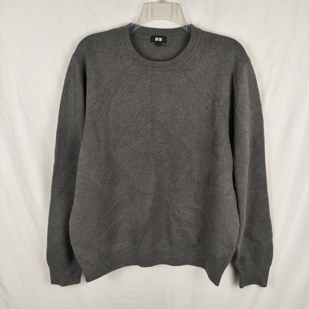 Uniqlo Sweater Womens Medium Gray Solid Long Sleeve Knit Crew Neck Pullover